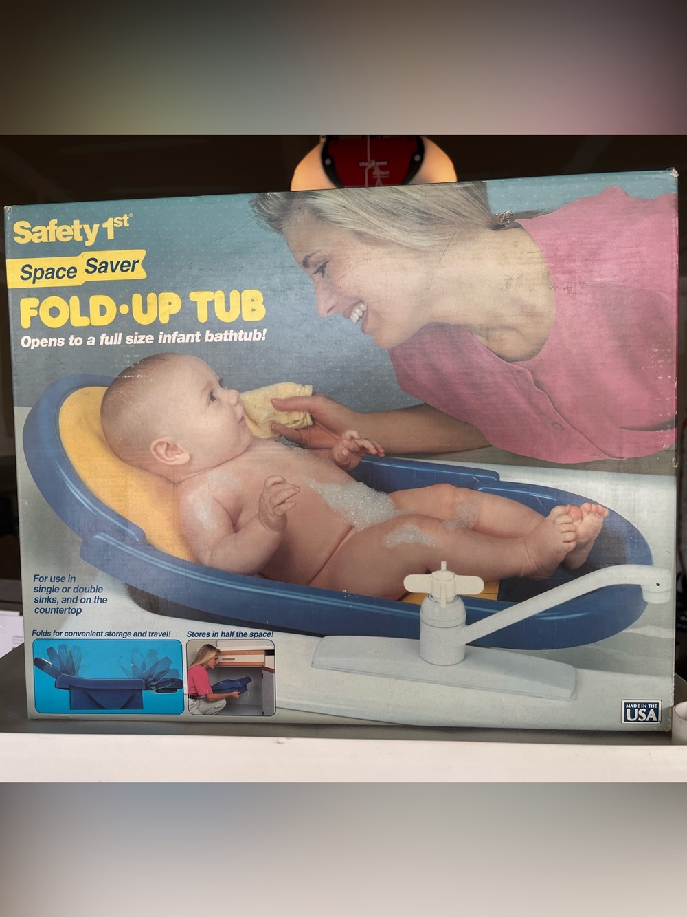 Blue Fold-Up Infant Tub with Yellow Support